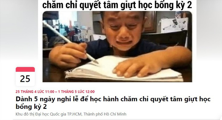 Sinh viên Đại học Quốc gia TP.HCM còn rủ nhau học "5 ngày 5 đêm để giựt học bổng kỳ 2" sắp tới - Ảnh chụp màn hình