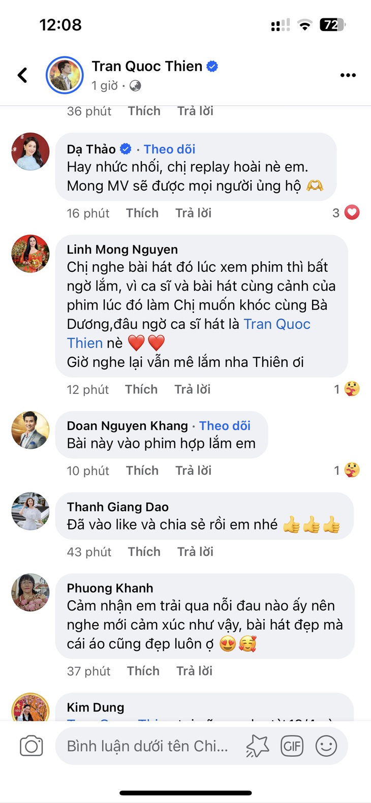 Quốc Thiên hát nhạc phim của Xuân Lan- Ảnh 4. Chỉ sau hai giờ đồng hồ MV ra mắt đã nhận được đông đảo lời bình luận và chia sẻ cảm xúc dành cho OST 'Cái giá của hạnh phúc'.