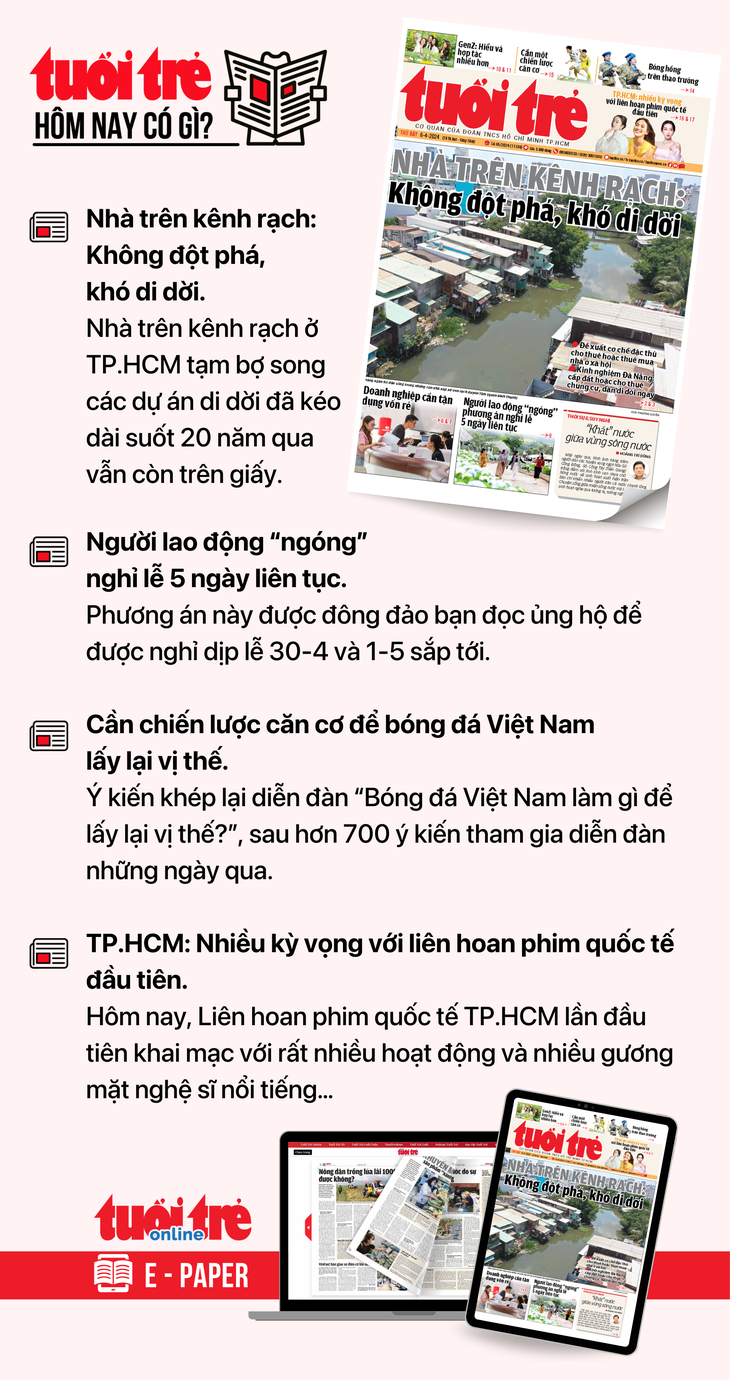 Tin tức chính trên Tuổi Trẻ nhật báo hôm nay 6-4. Để đọc Tuổi Trẻ báo in phiên bản E-paper, mời bạn đăng ký Tuổi Trẻ Sao TẠI ĐÂY