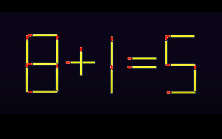 Thử tài IQ: Di chuyển hai que diêm để 8+1=5 thành phép tính đúng