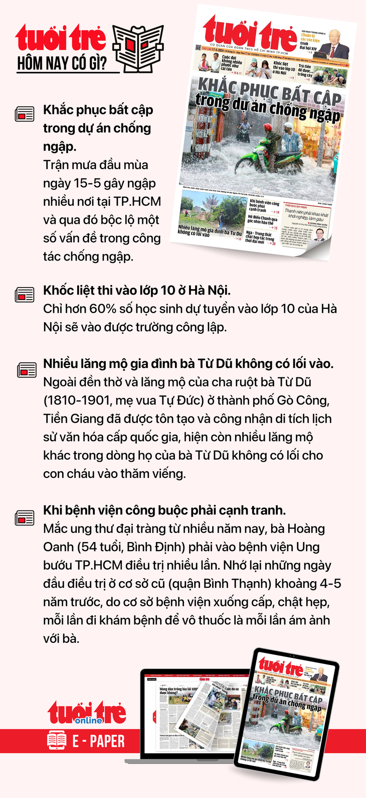 Tin tức chính trên Tuổi Trẻ nhật báo hôm nay 17-5. Để đọc Tuổi Trẻ báo in phiên bản E-paper, mời bạn đăng ký Tuổi Trẻ Sao TẠI ĐÂY