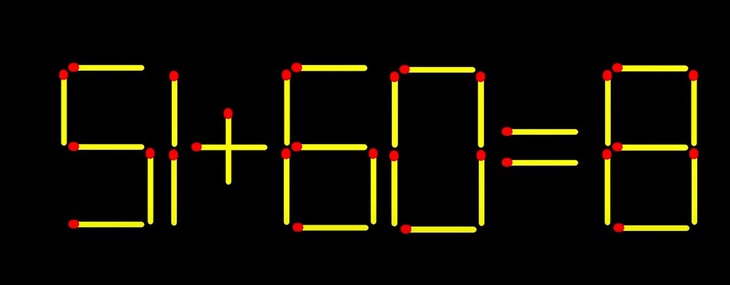 Thử tài IQ: Di chuyển một que diêm để 51+60=8 thành phép tính đúng- Ảnh 1.