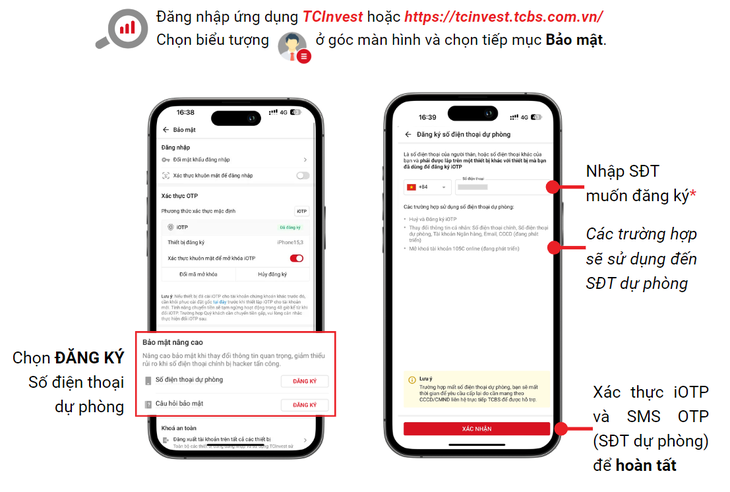 Dự kiến, TCBS sẽ áp dụng 2 tính năng bảo mật này cho các thao tác khác của khách hàng trên TCInvest như thay đổi thông tin cá nhân, mở khóa tài khoản, chuyển tiền...
