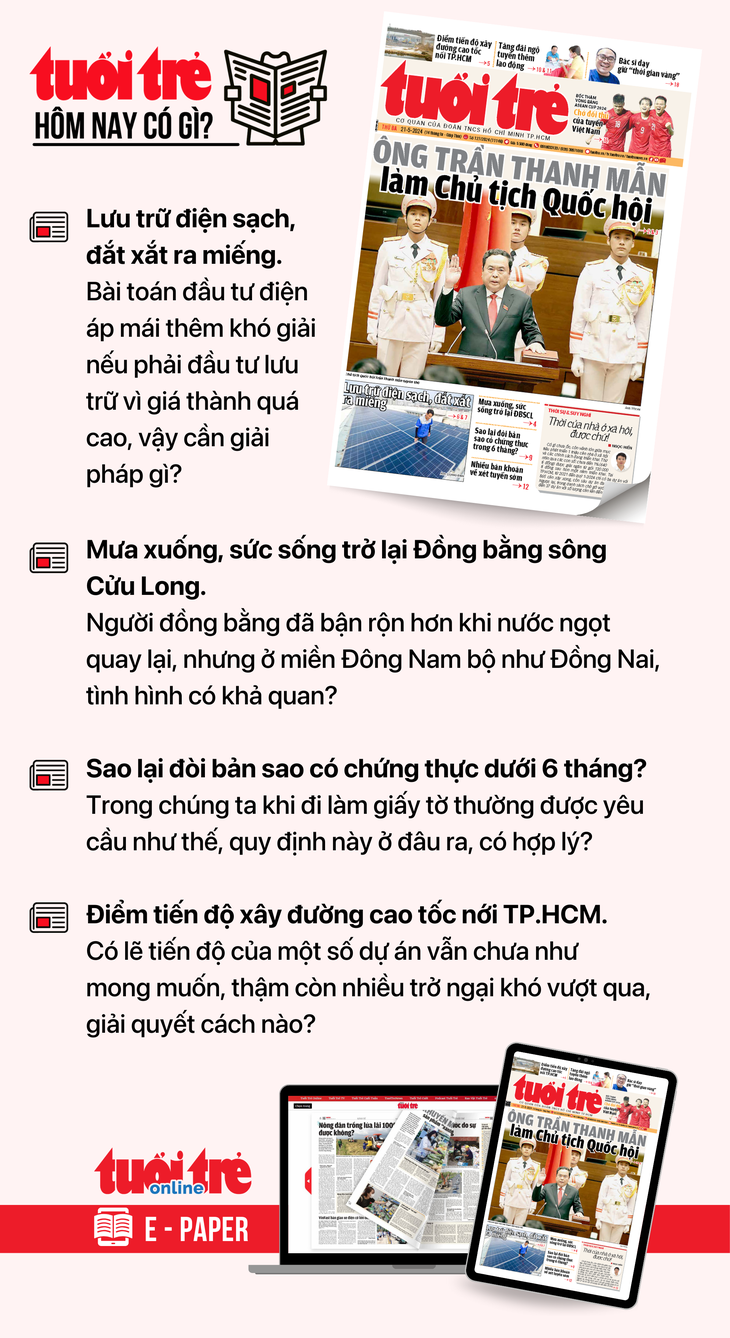 Tin tức chính trên Tuổi Trẻ nhật báo hôm nay 21-5. Để đọc Tuổi Trẻ báo in phiên bản E-paper, mời bạn đăng ký Tuổi Trẻ Sao TẠI ĐÂY