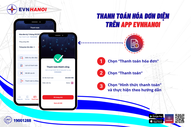 Cách thanh toán hóa đơn điện qua app EVNHANOI