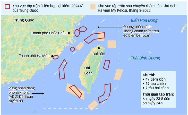 Trung Quốc tập trận vây quanh Đài Loan Nguồn: SCMP – Dữ liệu: MINH KHÔI - Đồ họa: T.ĐẠT