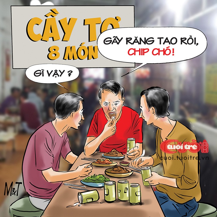 Gãy răng vì chó gắn chip - Tranh: Đỗ Minh Tuấn 