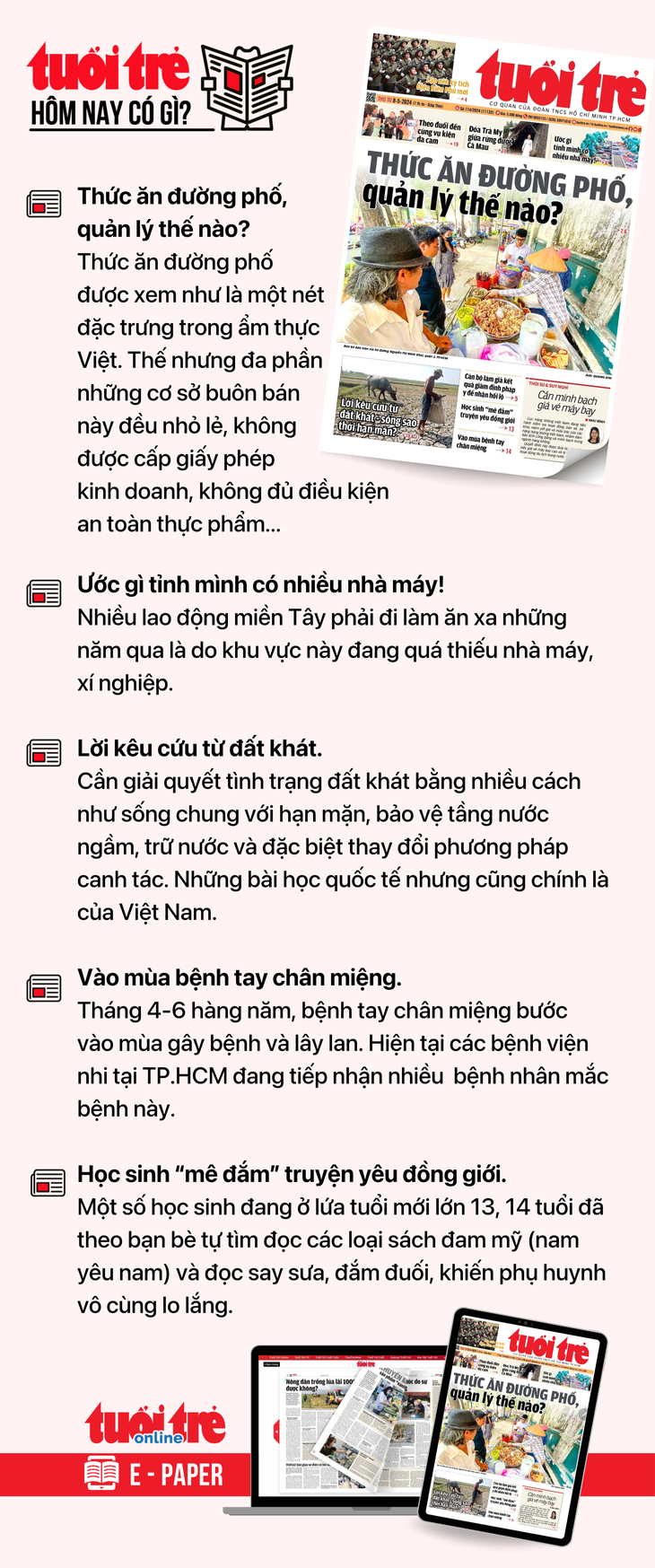 Tin tức chính trên Tuổi Trẻ nhật báo hôm nay 8-5. Để đọc Tuổi Trẻ báo in phiên bản E-paper, mời bạn đăng ký Tuổi Trẻ Sao TẠI ĐÂY