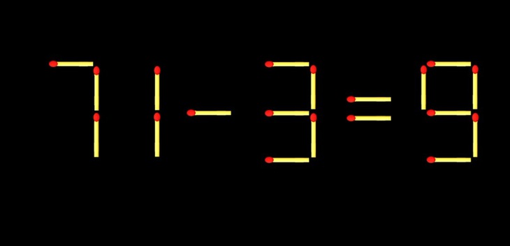 Thử tài IQ: Di chuyển một que diêm để 71-3=9 thành phép tính đúng- Ảnh 1.