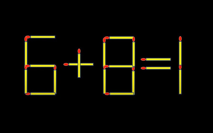 Thử tài IQ: Di chuyển hai que diêm để 6+8=1 thành phép tính đúng