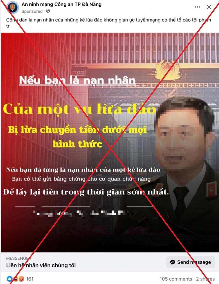 Fanpage mạo danh an ninh mạng Công an Đà Nẵng - Ảnh: Đ.C.