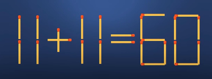Thử tài IQ: Di chuyển một que diêm để 11+11=60 thành phép tính đúng- Ảnh 1. Thử tài IQ: Di chuyển một que diêm để 11+11=60 thành phép tính đúng- Ảnh 1.
