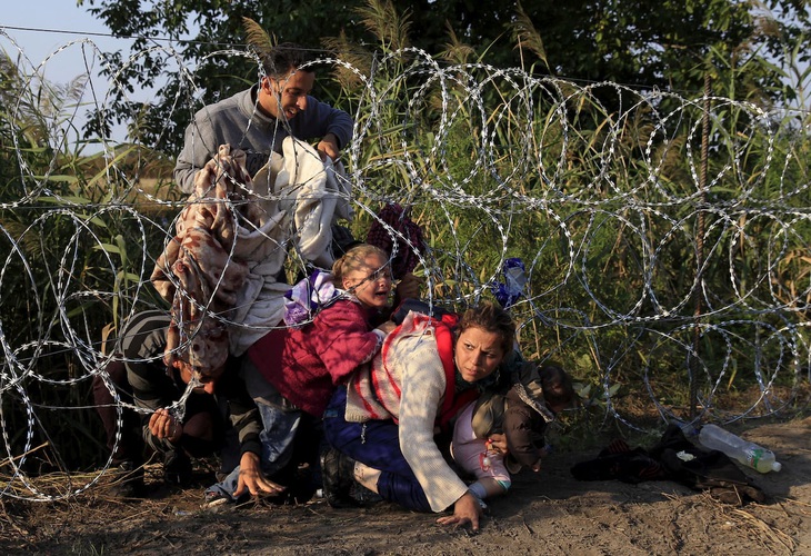 Người tị nạn vượt hàng rào tại biên giới Hungary - Serbia - Ảnh: REUTERS