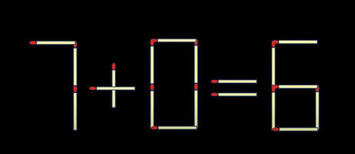 Thử tài IQ: Di chuyển hai que diêm để 7+0=6 thành phép tính đúng- Ảnh 1.