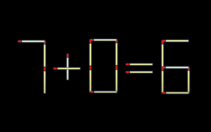 Thử tài IQ: Di chuyển hai que diêm để 7+0=6 thành phép tính đúng