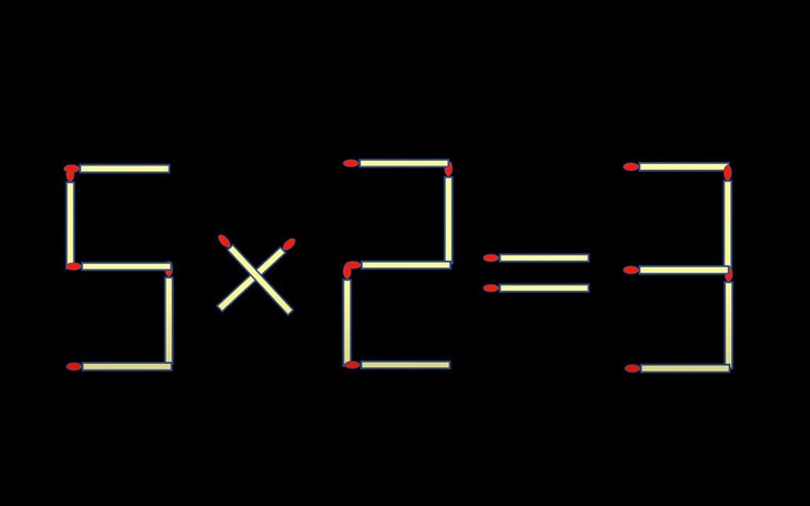 Thử tài IQ: Di chuyển hai que diêm để 5x2=3 thành phép tính đúng