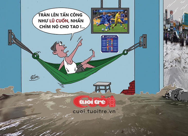 Cổ vũ Euro: Hãy tràn lên tấn công như lũ cuốn!- Ảnh 1. Cổ vũ Euro: Hãy tràn lên tấn công như lũ cuốn! - Tranh: Bùi Thanh Tâm