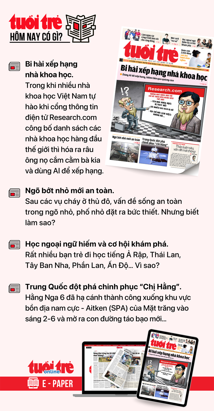 Tin tức đáng chú ý trên Tuổi Trẻ nhật báo ngày 3-6. Để đọc Tuổi Trẻ báo in phiên bản E-paper, mời bạn đăng ký Tuổi Trẻ Sao TẠI ĐÂY