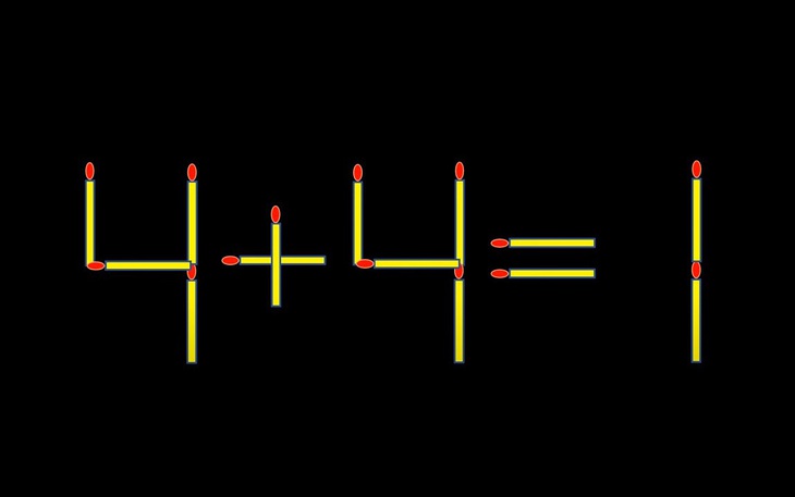 Thử tài IQ: Di chuyển hai que diêm để 4+4=1 thành phép tính đúng