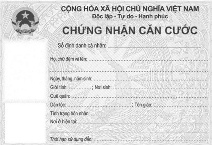 Mẫu giấy chứng nhận căn cước sẽ cấp từ 1-7 - Ảnh: Bộ Công an