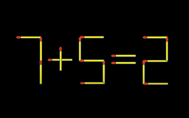 Thử tài IQ: Di chuyển hai que diêm để 7+5=2 thành phép tính đúng