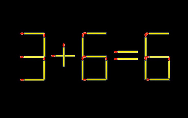 Thử tài IQ: Di chuyển hai que diêm để 3+6=6 thành phép tính đúng