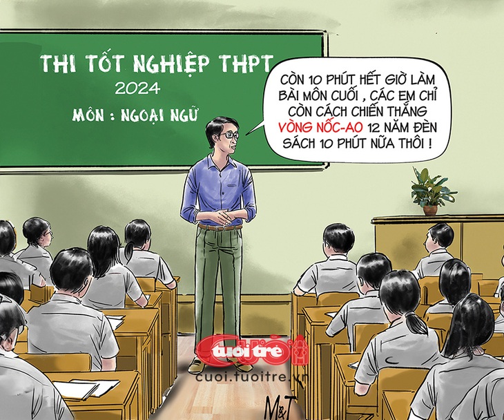 Thí sinh "lệch tủ" ngữ văn: Thua keo này bày keo khác - Tranh: Đỗ Minh Tuấn 