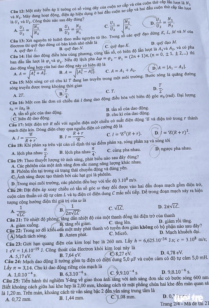 Đề thi môn vật lý tốt nghiệp THPT 2024- Ảnh 2.