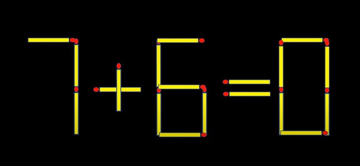 Thử tài IQ: Di chuyển hai que diêm để 7+6=0 thành phép tính đúng- Ảnh 1.