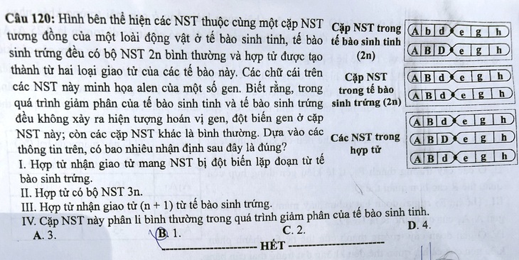 Đề thi môn sinh học, mã đề 215 - Ảnh: PHƯƠNG QUYÊN