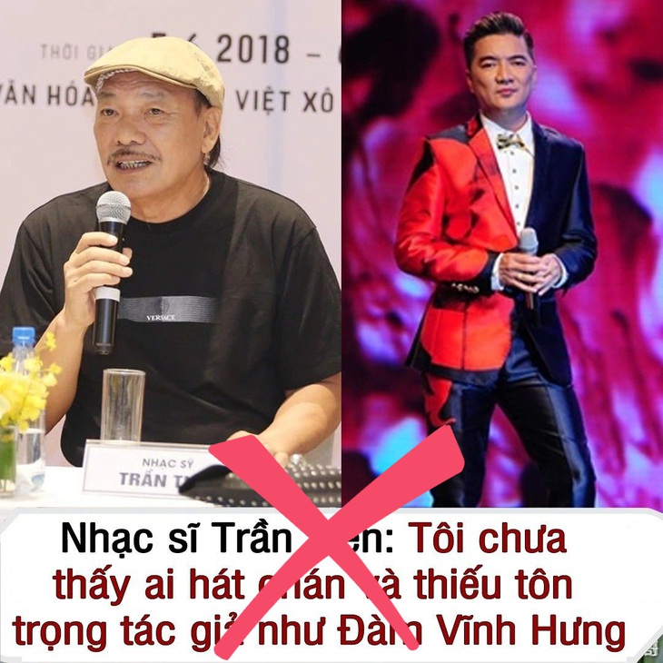 Hình ảnh và nội dung sai sự thật về Trần Tiến và Đàm Vĩnh Hưng lan truyền trên mạng xã hội - Ảnh chụp màn hình