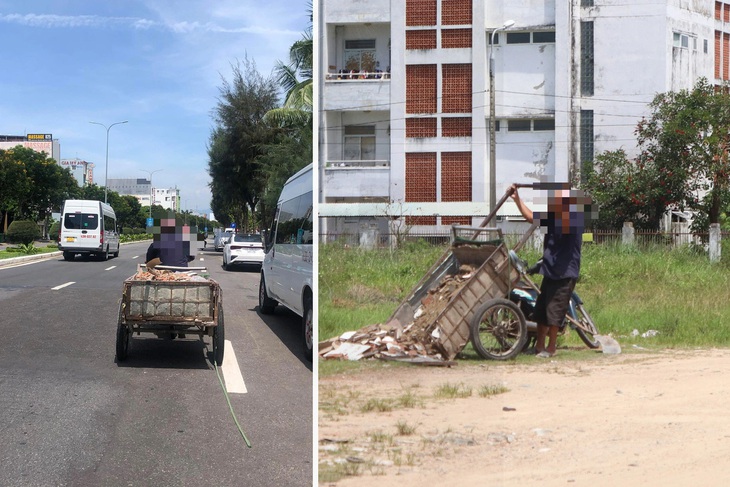 Đi dọc tuyến đường Nguyễn Tất Thành (đoạn qua quận Liên Chiểu) nhưng chưa tìm được địa điểm phù hợp, người đàn ông này đến khu đất tại đường Nguyễn Sinh Sắc (sau ký túc xá sinh viên phía tây, quận Liên Chiểu) tìm cách đổ xà bần - Ảnh chụp sáng 4-6-2024 - Ảnh: THANH NGUYÊN