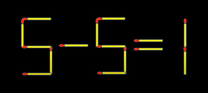 Thử tài IQ: Di chuyển hai que diêm để 5-5=1 thành phép tính đúng- Ảnh 1.