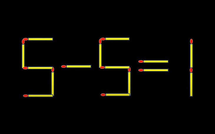 Thử tài IQ: Di chuyển hai que diêm để 5-5=1 thành phép tính đúng