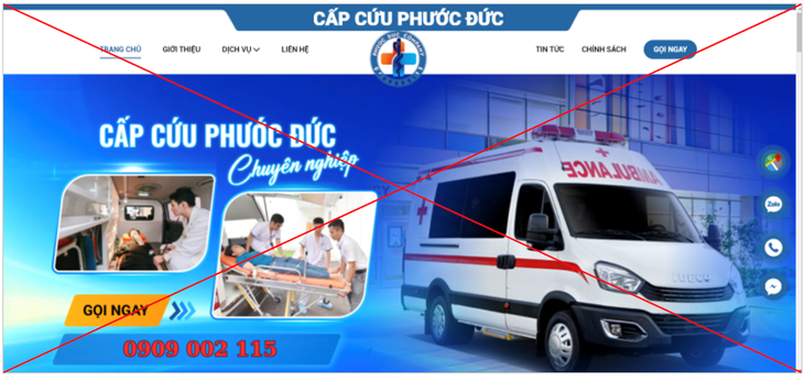 Quảng cáo trái phép của Công ty TNHH cấp cứu Phước Đức đặt tại số 505/7 Bến Bình Đông, phường 13, quận 8, TP.HCM - Ảnh: Sở Y tế TP.HCM cung cấp