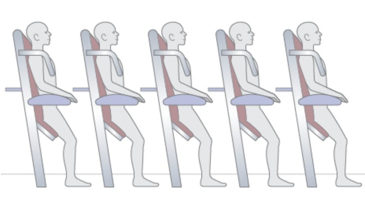 Họa sĩ vẽ theo tưởng tượng khoang máy bay đứng, ý tưởng không thành hiện thực trong các sáng kiến giảm giá vé - Ảnh: BBC
