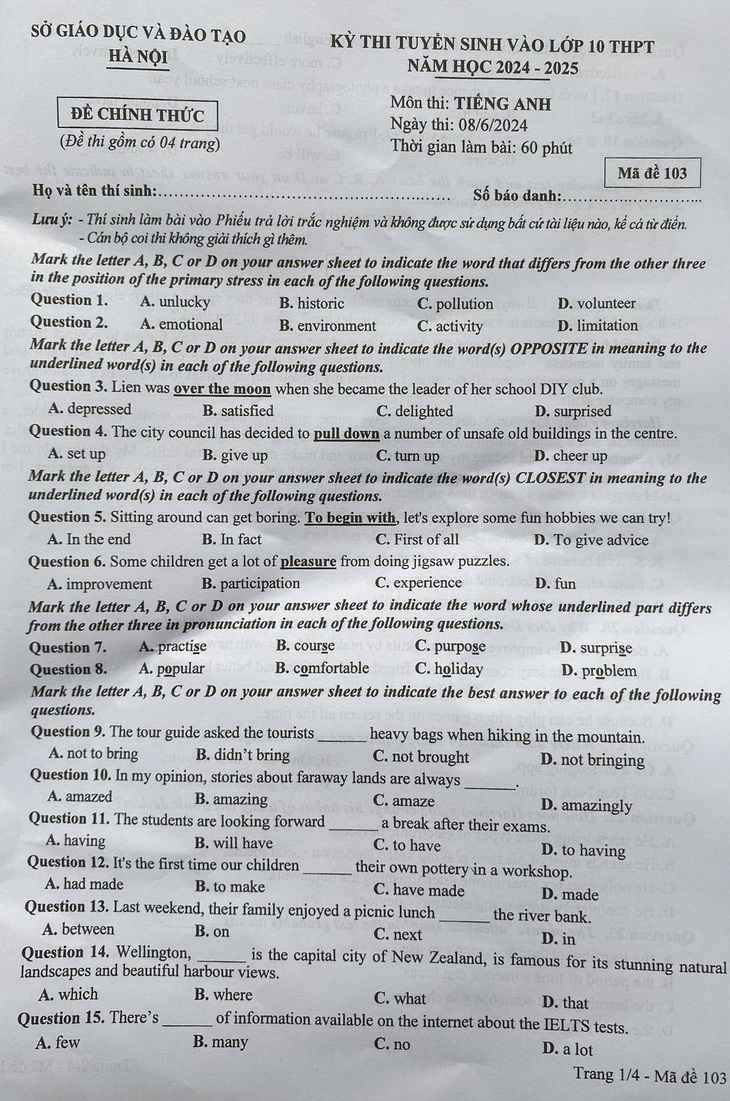 Đề thi tiếng Anh tuyển sinh lớp 10 Hà Nội: Vừa sức, không đánh đố- Ảnh 5.