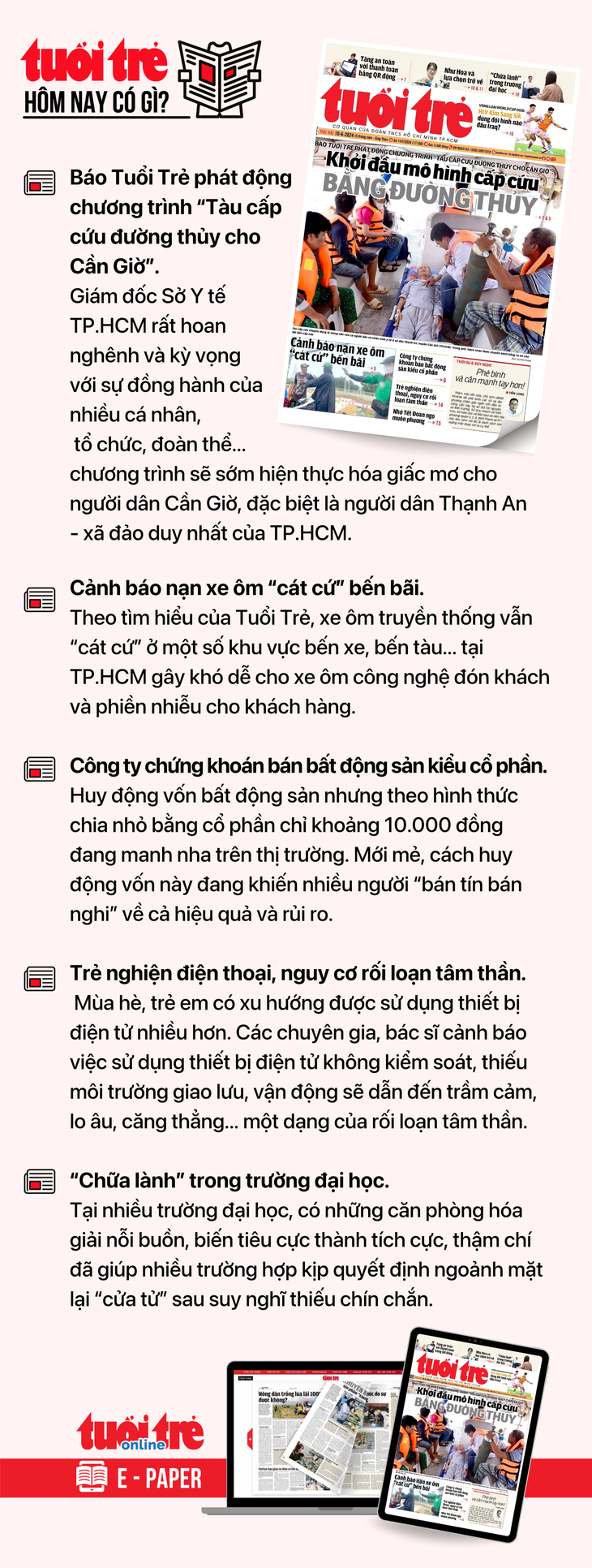 Tin tức chính trên Tuổi Trẻ nhật báo hôm nay 10-6. Để đọc Tuổi Trẻ báo in phiên bản E-paper, mời bạn đăng ký Tuổi Trẻ Sao TẠI ĐÂY