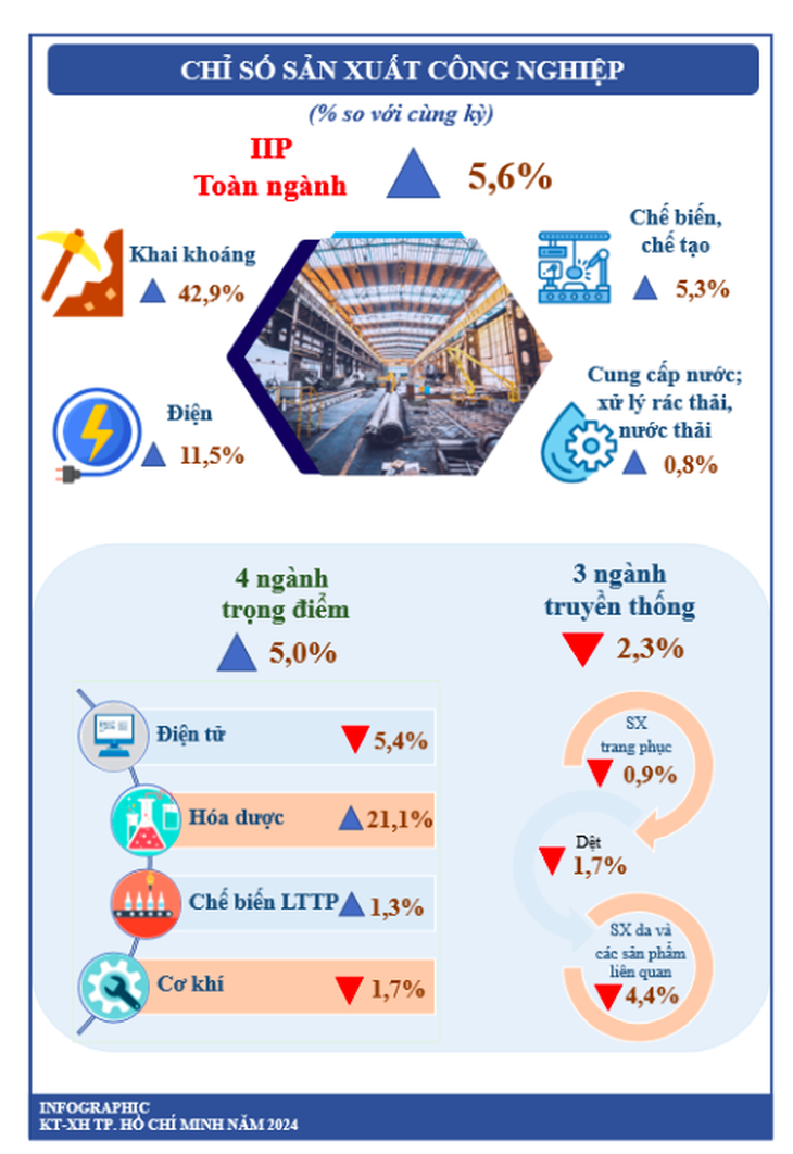 Chỉ số sản xuất toàn ngành công nghiệp (IIP) 6 tháng đầu năm - Ảnh: Cục Thống kê TP.HCM