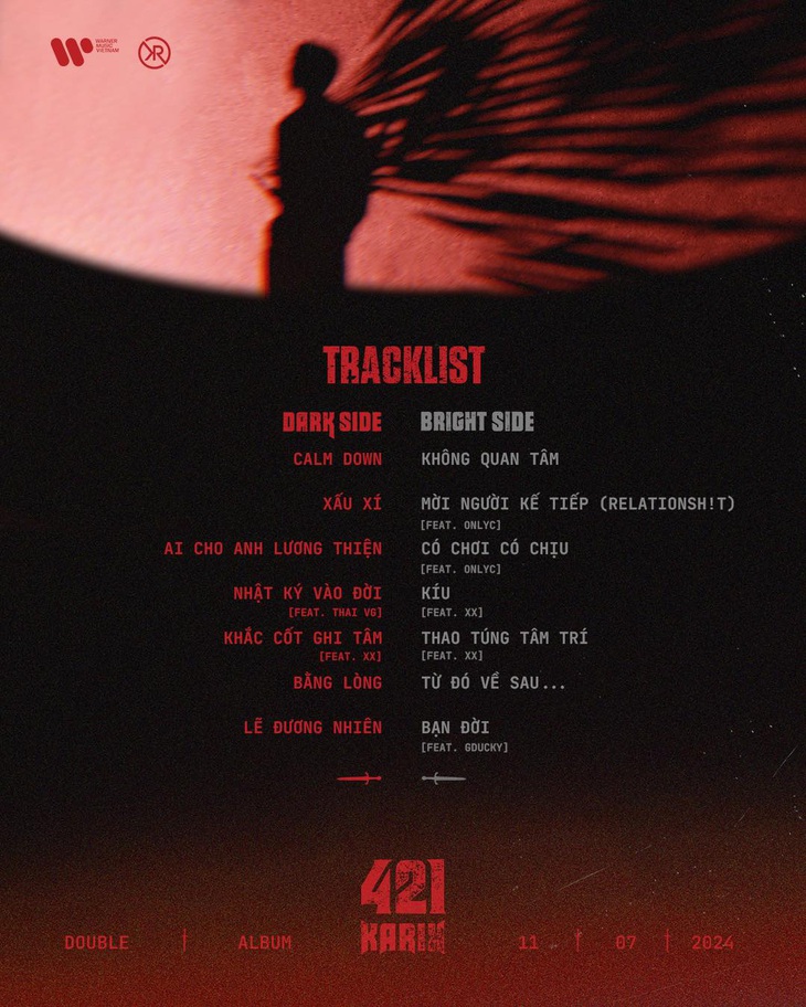 Karik tung album kép, đánh dấu 15 năm yêu Rap- Ảnh 2. List nhạc của album kép với hai mặt sáng - tối của Karik