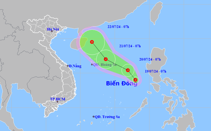 Vị trí và hướng di chuyển áp thấp nhiệt đới - Ảnh: NCHMF