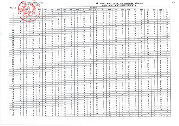 Đáp án chính thức tất cả các môn thi tốt nghiệp THPT 2024- Ảnh 16.