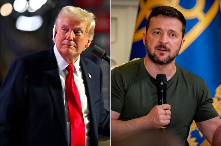 Cựu tổng thống Mỹ Trump (trái) và Tổng thống Ukraine Volodymyr Zelensky - Ảnh: AFP, REUTERS