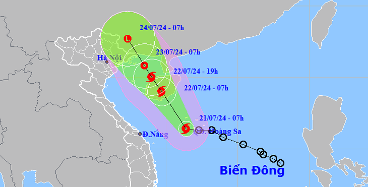 Vị trí và hướng di chuyển bão số 2 - Ảnh: NCHMF