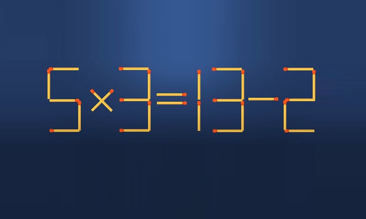 Thử tài IQ: Di chuyển một que diêm để 5x3=13-2 thành phép tính đúng- Ảnh 1. Thử tài IQ: Di chuyển một que diêm để 5x3=13-2 thành phép tính đúng- Ảnh 1.