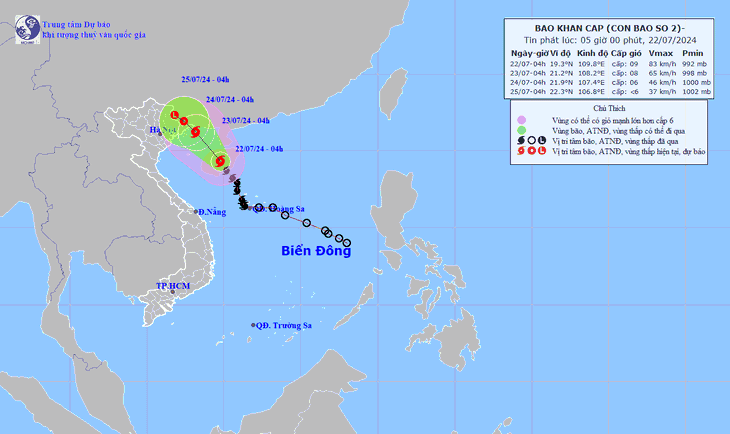 Dự báo đường đi và ảnh hưởng của bão số 2 - Ảnh: Trung tâm Dự báo khí tượng thủy văn quốc gia