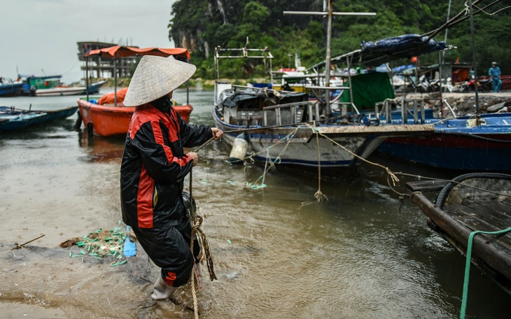 Áp thấp nhiệt đới khả năng mạnh thành bão, ngư dân Quảng Nam hối hả đưa thuyền thúng lên bờ - Ảnh 2.