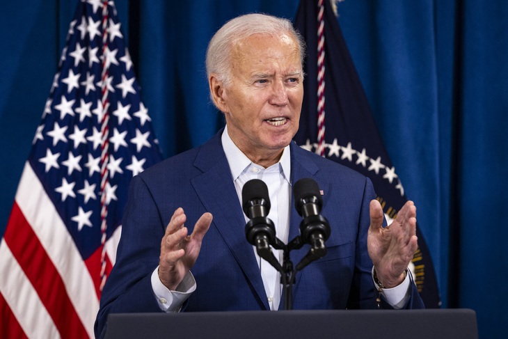 Tổng thống Mỹ Joe Biden phát biểu sau sự kiện ám sát hụt tại buổi vận động tranh cử của cựu tổng thống Donald Trump ngày 13-7 - Ảnh: AFP