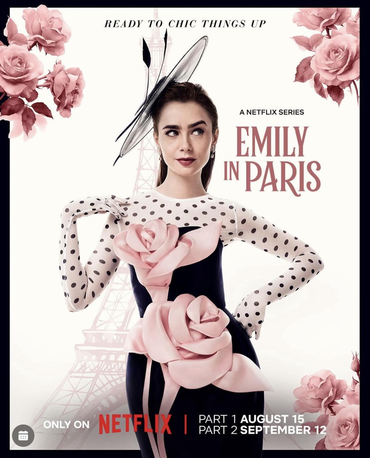 Lily Collins mặc đầm Đỗ Mạnh Cường trên poster phim 'Emily in Paris' mùa 4.