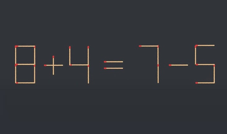 Thử tài IQ: Di chuyển một que diêm để 8+4=7-5 thành phép tính đúng- Ảnh 1. Thử tài IQ: Di chuyển một que diêm để 8+4=7-5 thành phép tính đúng- Ảnh 1.